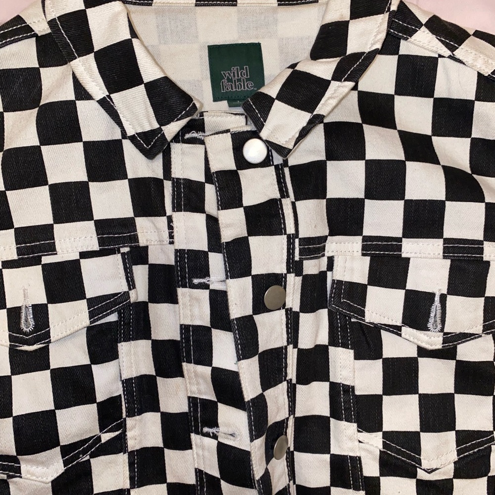 Checkered White & Black Cropped Jacket